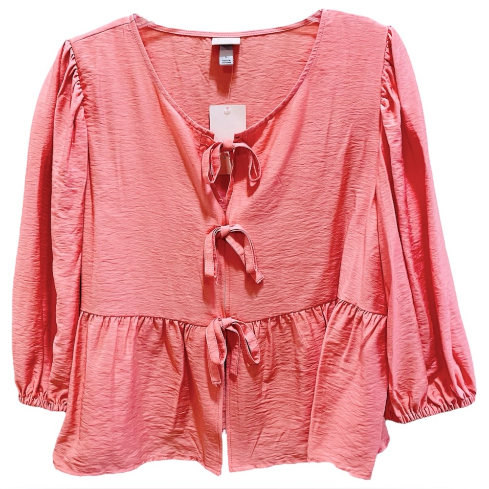 A New Day Pink Blouse with Tie Details Large NWT NEW!
